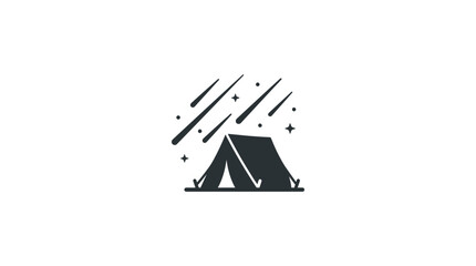 Minimalist black icon of a camping tent under a starry night sky. © Kab