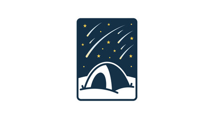 A stylized graphic illustration of a camping tent under a night sky with falling shooting stars. © Kab