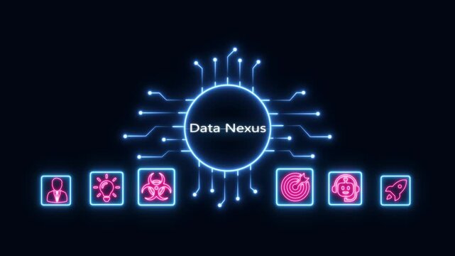 Data nexus digital network interface with glowing for technology and business connectivity cyber security