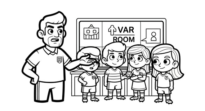 Teacher Explaining School Layout to Young Students Group.