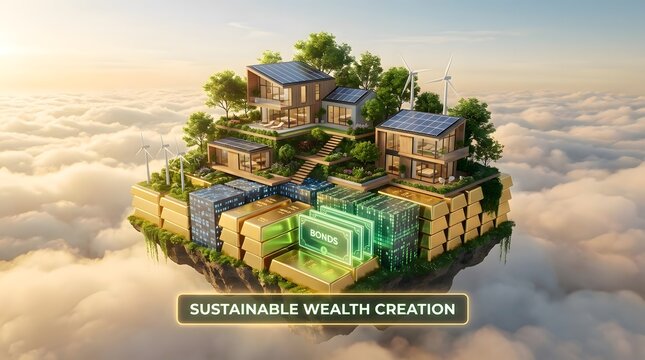 Floating Wealth Island Representing Diversified Investments