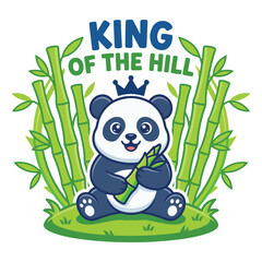 Naklejka premium Cute panda king of the hill with bamboo illustration