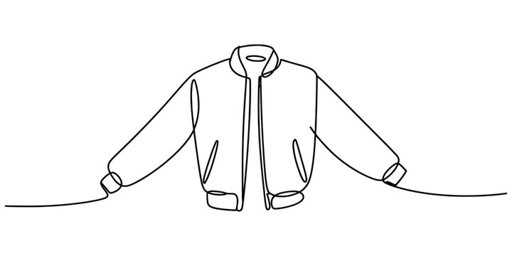 Minimalist continuous line drawing of a stylish bomber jacket fashion apparel item for casual urban clothing design and modern creative apparel branding concept Vector, illustration