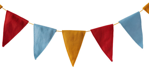 Red blue yellow fabric triangle bunting flags on string
