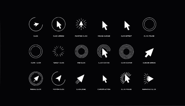 Collection of Cursor Icons and Mouse Pointers on Black Background