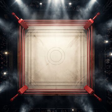 Boxing Ring Aerial View Frame - Top Down Sports Arena Spotlight Border