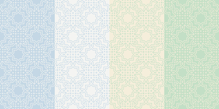 Seamless Islamic line art geometric pattern background with pastel color style
