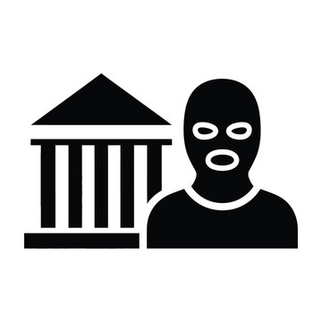 Bank robber wearing ski mask next to building