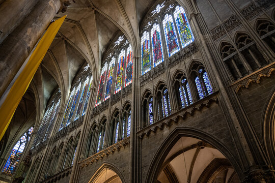Stained glass clerestory windows inside Metz Cathedral, France