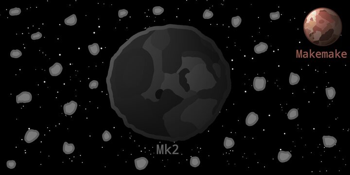 Makemake's Moon Illustration with Kuiper Belt Background (Mk2) &ndash; Natural Satellites of Solar System Dwarf Planet