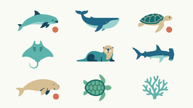 Marine Animal Grid Collection Showing Diverse Ocean Life