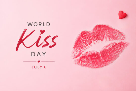 International Kissing Day poster featuring realistic lip mark and typography.