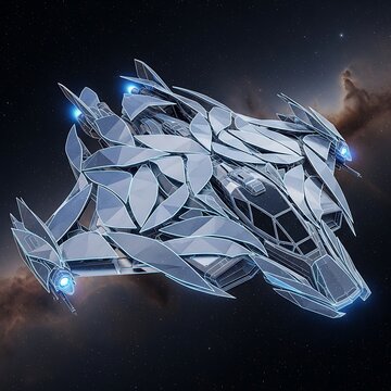 Crystal geometric structure with blue glow.