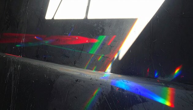 Abstract prism‑like light dispersion with bright white source refracted into red, green, and blue spectrum across 