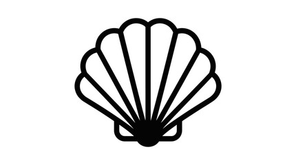 Black and White Outline Icon of a Scallop Seashell © Eter
