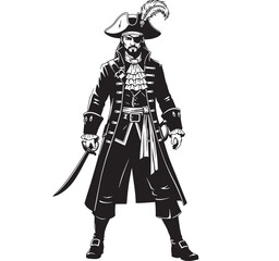 Obraz premium Pirate in black and white illustration with sword for Halloween party