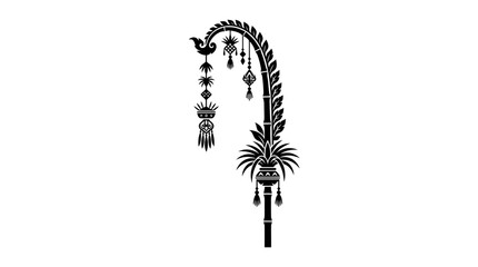 Balinese Penjor Decoration, Bamboo Pole with Ornate Ornaments, Traditional Culture Design © Eter