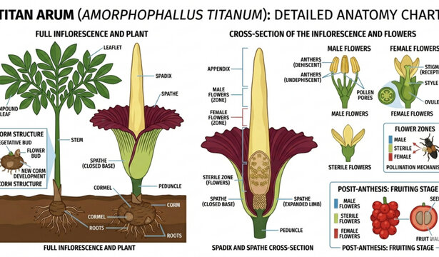 Titan Arum anatomy illustration with scientific botanical vector diagram