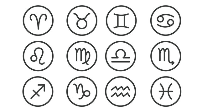 Zodiac signs collection minimalist line art icons representing astrology and celestial symbolism