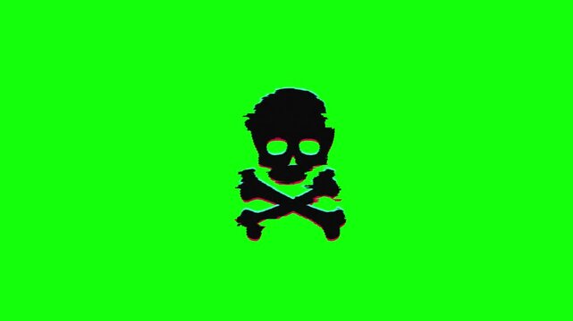 Black skull and crossbones danger symbol with hollow eyes, gently pulsing with a subtle red warning glow. Seamless looping hazard alert animation, crisp graphic edges.

