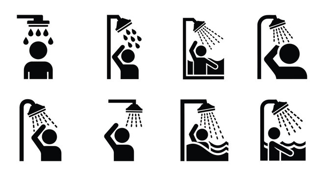Shower Head Icons Black Silhouette Set On White Background