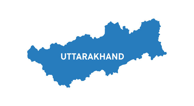 Uttarakhand vector map silhouette in blue with white text