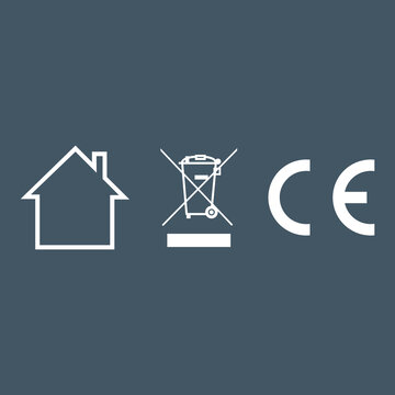 Indoor Use WEEE and CE Mark Compliance Icons &ndash; White on Grey Vector Set