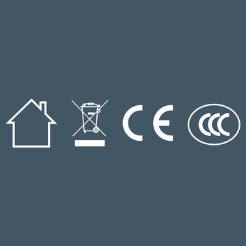 Indoor WEEE CE and CCC Certification Icons &ndash; Grey Compliance Symbol Set