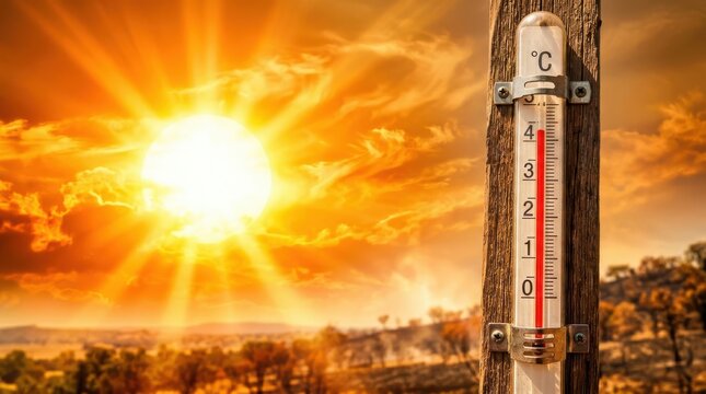 Extreme heat warning caution high temperatures scorching sun and 40 c heatwave risk