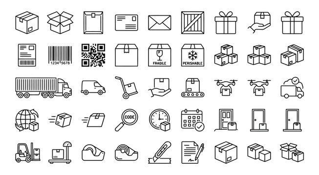  parcel. Linear icon collection. Editable stroke. Vector illustration