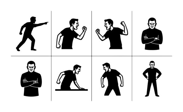 Conflict and Confrontation Vector Icons: Aggression, Anger, Dispute, and Disagreement Silhouettes