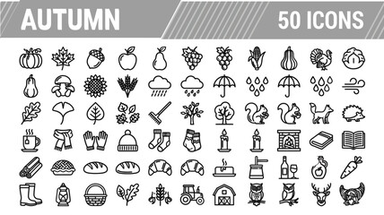 Autumn Icons Collection Line Art Style Vector Graphics © SunjidaRahman