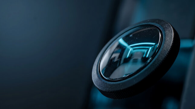 Microscopic View of Mechanical Vending Machine Button in Blue Minimalist Lounge