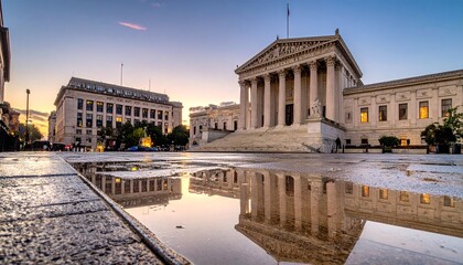 Fototapeta premium Historic European city square with neoclassical buildings and fountain.