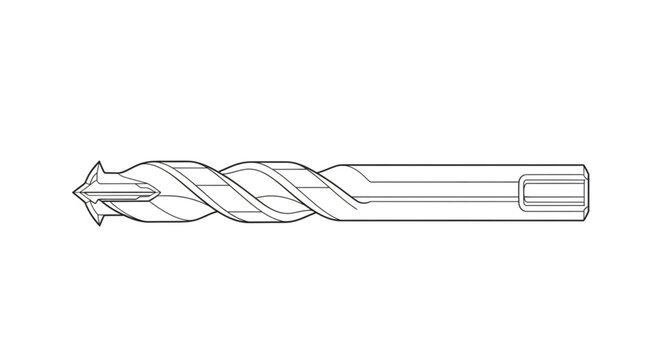 A detailed illustration of a drill bit lies on a surface