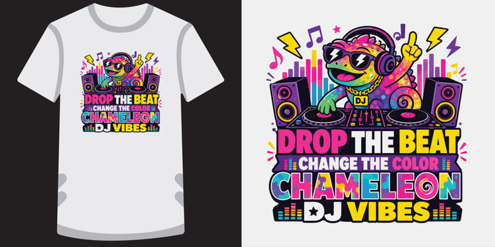 Chameleon dj vibes drop beat change color funny t shirt design.