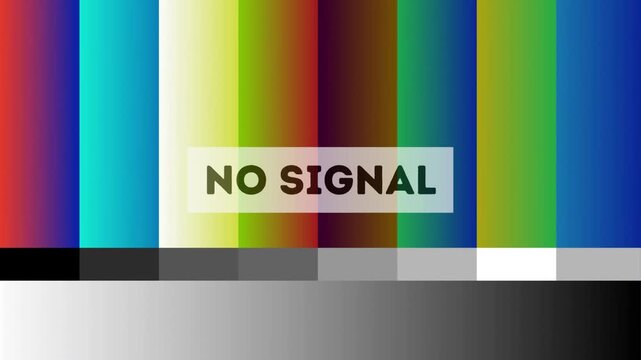 Classic television test pattern with vertical color bars displaying a 'No Signal' message, symbolizing broadcast interruption or system error
