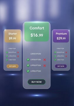 Modern Pricing Table UI Design with Glassmorphism Effect for Website Subscription Plans and SaaS Services