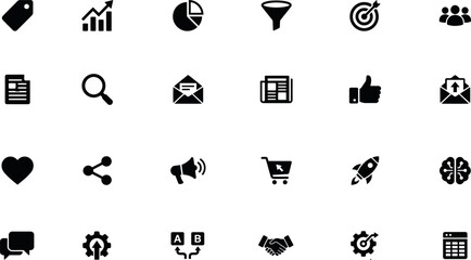 Black silhouette icon set business communication marketing and finance graphics © Jahidul