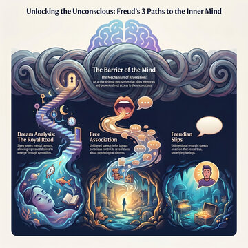 Unlocking the Unconscious Mind: Freud's 3 Paths to Inner Psychology &mdash; Dream Analysis, Free Association & Freudian Slips Through the Barrier of Repression