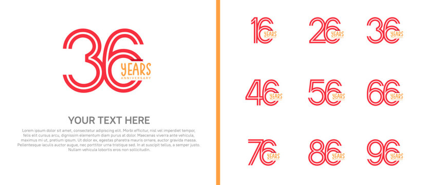 anniversary logo set with red ribbon. red number on white background for celebration moment