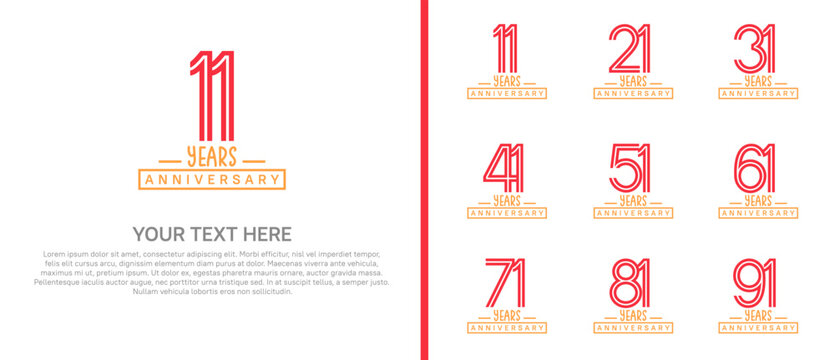 anniversary logo set. red and orange color on white background for celebration moment