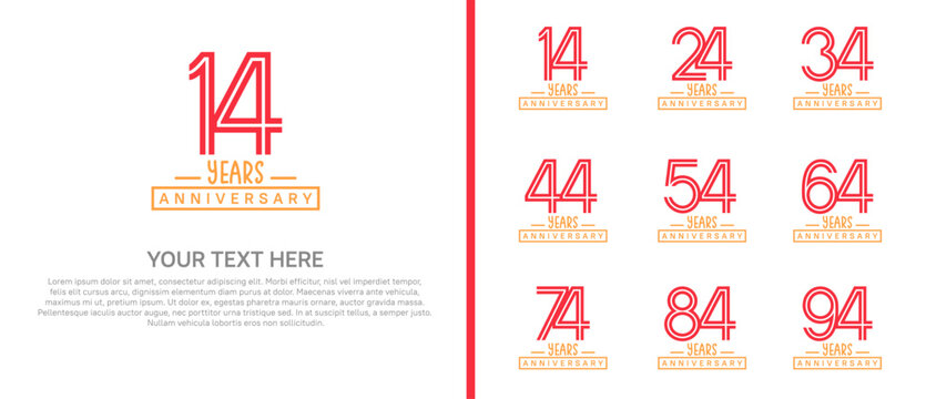 anniversary logo set. red and orange color on white background for celebration moment