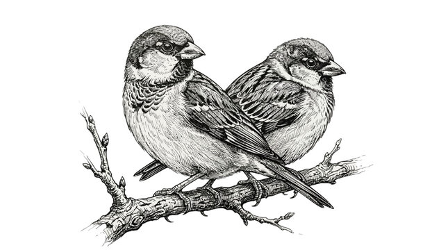 black silhouettes of brid vector illustration Sparrow birds, perched birds, black and white illustration, wildlife drawing, animal artwork isolated on White Background eps silhouette