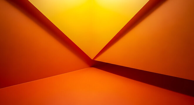 Abstract geometric composition with intersecting bright orange and yellow planes creating sharp angles and shadow patterns abstract geometric minimalist background
