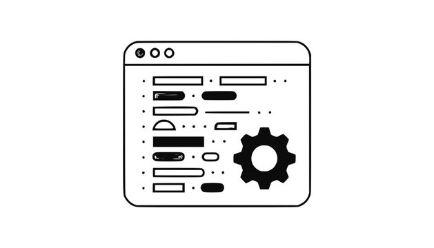 Coding interface with gear icon, representing software development and technology