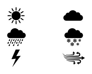 Fototapeta premium Weather Icons Set: Sun, Rain, Snow, Clouds, Lightning, Wind Symbols. Meteorological Forecast Graphics, Climate Icons Collection.