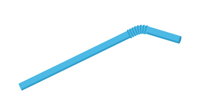 A blue plastic drinking straw with a corrugated section lies on a surface.