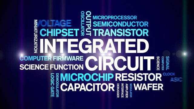 integrated circuit animated word cloud-text design animation tag kinetic typography seamless loop.