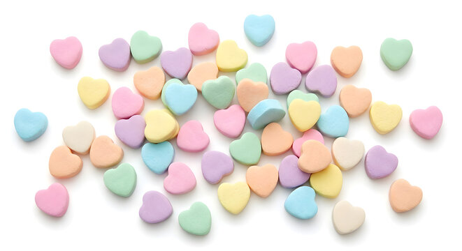Pastel candy hearts isolated PNG, sweet conversation hearts for Valentine s Day and love themed designs on white background no writting no tags